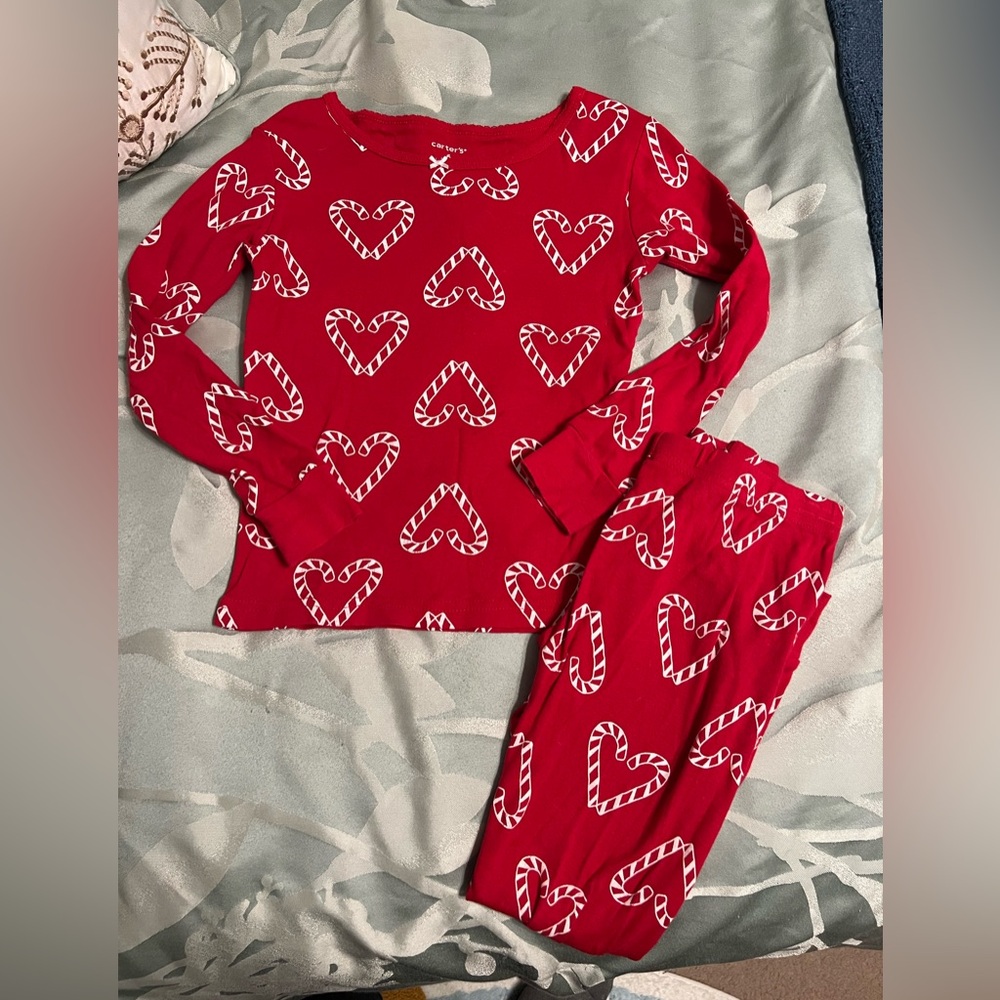 Carter's Red Heart candy cane Kids Pajamas size 6 girls